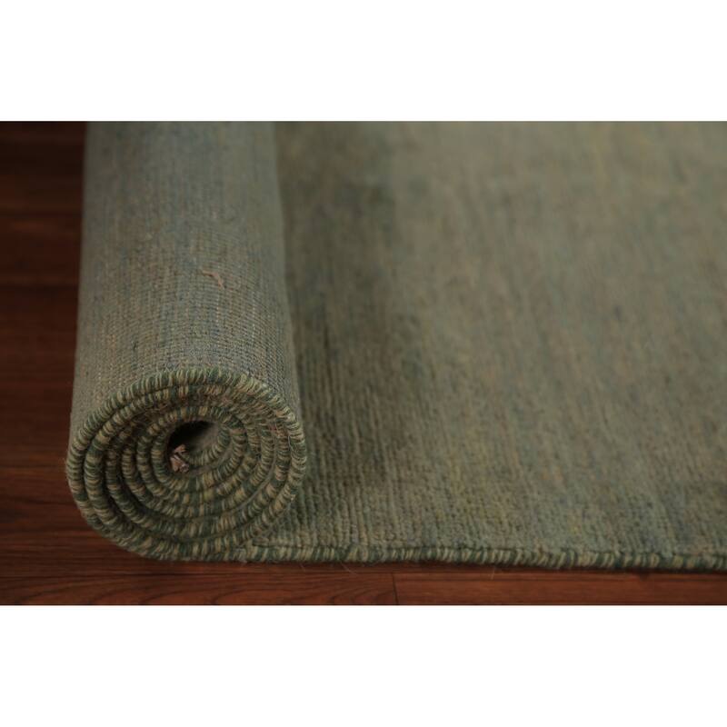 Green Gabbeh Modern Runner Rug Handmade Wool Carpet - 2'7" x 9'7"