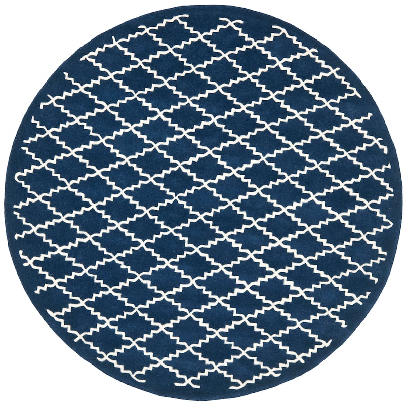 SAFAVIEH Handmade Chatham Slavna Modern Moroccan Wool Rug - 7' Round - Dark Blue/Ivory