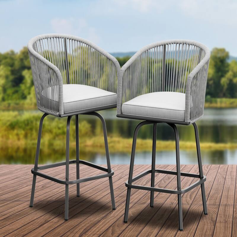 Moasis 4Pcs Patio Wicker Swivel Bar Chairs