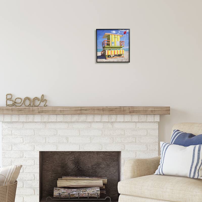 Stupell Yellow Summer Beach Hut Framed Giclee Art Design by LSR Design Studio