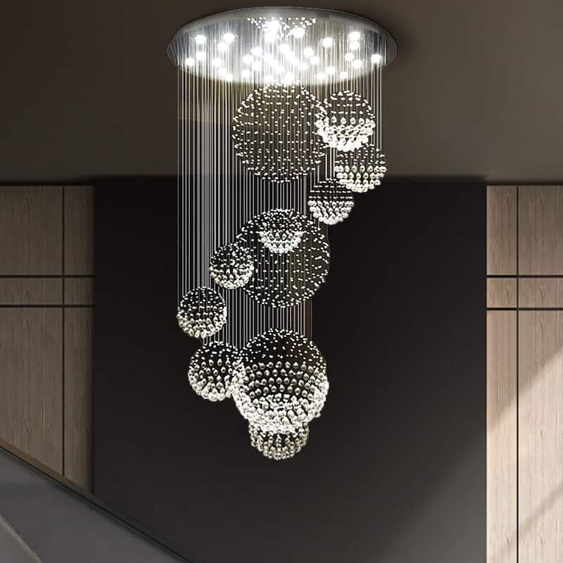 32 in. Modern Raindrop Crystal Chandelier 13-Light Dimmable Flush Mount Spiral Crystal Lighting for Foyer Living Room