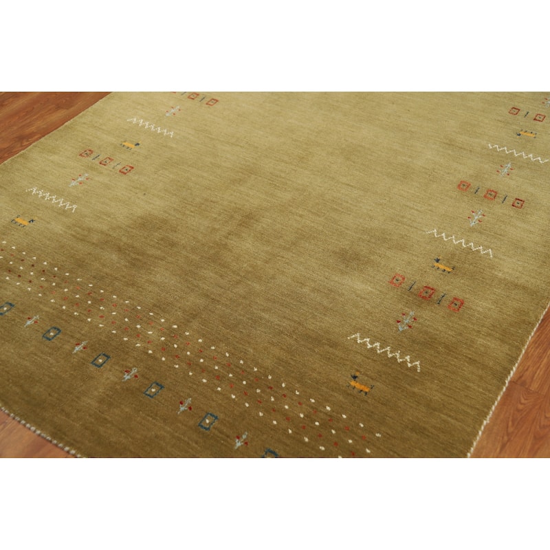Hand Knotted Oriental 100% Wool Carpet Tribal Animal Pictorial Green Gabbeh Area Rug - 7' 9'' X 5' 0''