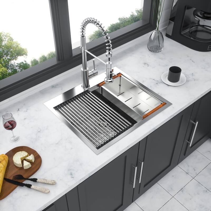 Drop-In 16 Gauge Single Bowl Stainless Steel Kitchen Sink in Brushed Nickel