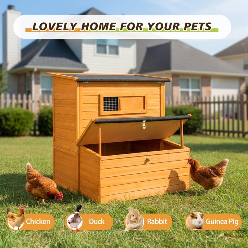 Chicken Coop, Double-House Wooden Chicken Coop For 6-8 Chickens With 3 Nesting Boxes And 2 Pull-Out Trays, A Foldable Ramp