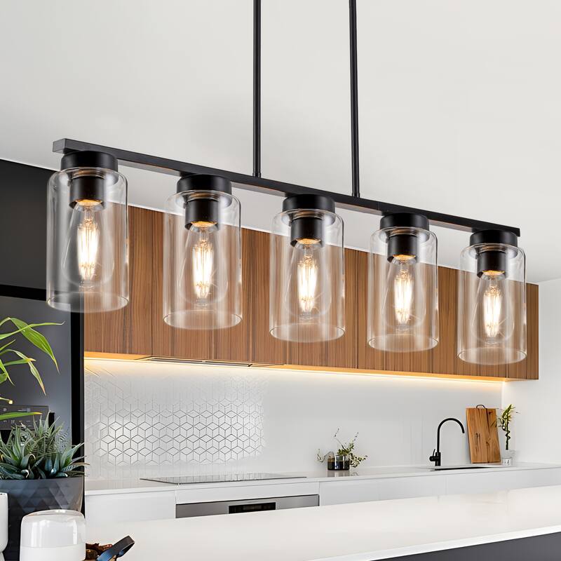 Black Cylinder Kitchen Island Chandelier Kitchen Island Lighting Dining Room Light - 5-light