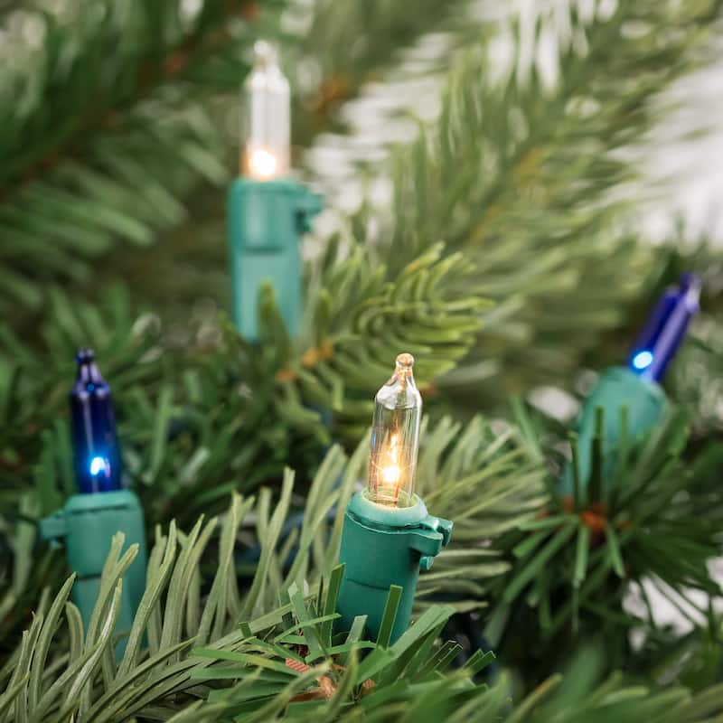 100-Count Blue and Clear Mini Christmas Light Set 20 ft Green Wire - 20'