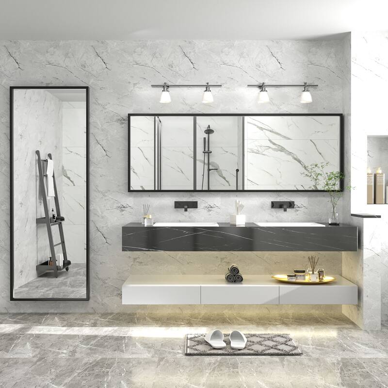 Aluminum Alloy Framed French Cleat Mounted Tempered Glass Wall Vanity Mirror