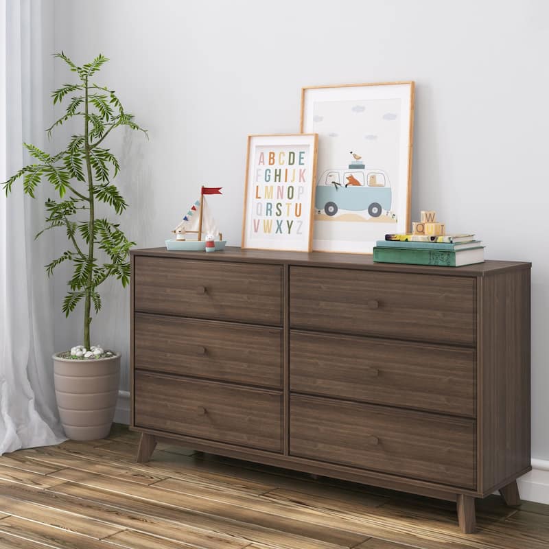 Max and Lily Solid Wood 6-Drawer Dresser - Walnut
