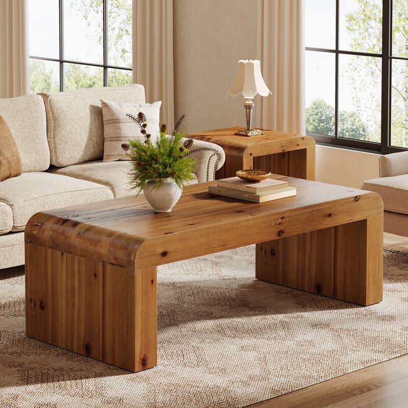 Solid Wood Coffee Table, 47-Inch Farmhouse Rectangle Center Table