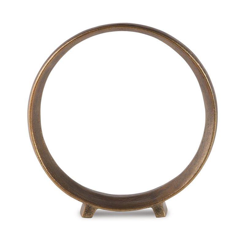 Dalie 12 Inch Sculpture, Set of 2, Round, Antique Brass Tone Cast Aluminium