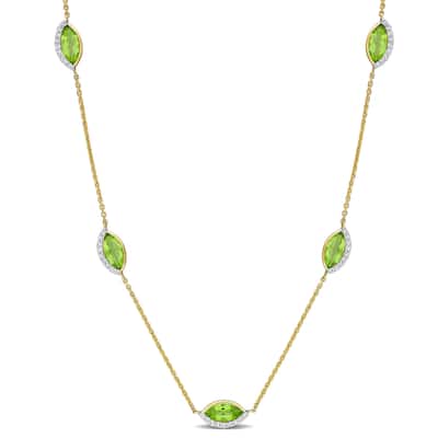 Miadora 2 4/5ct TGW Peridot and 1/4ct TW Diamond Station Necklace in 14k Yellow Gold