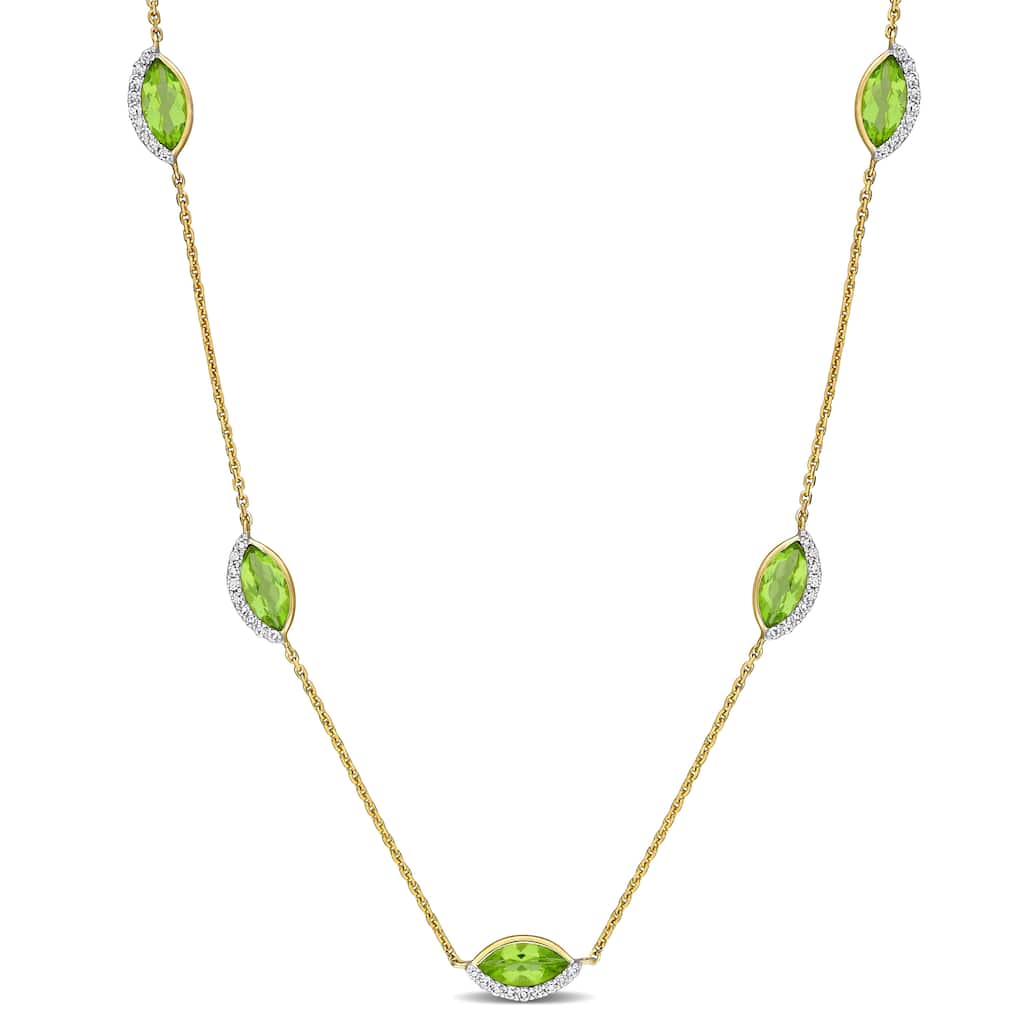 Miadora 2 4/5ct TGW Peridot and 1/4ct TW Diamond Station Necklace in 14k Yellow Gold