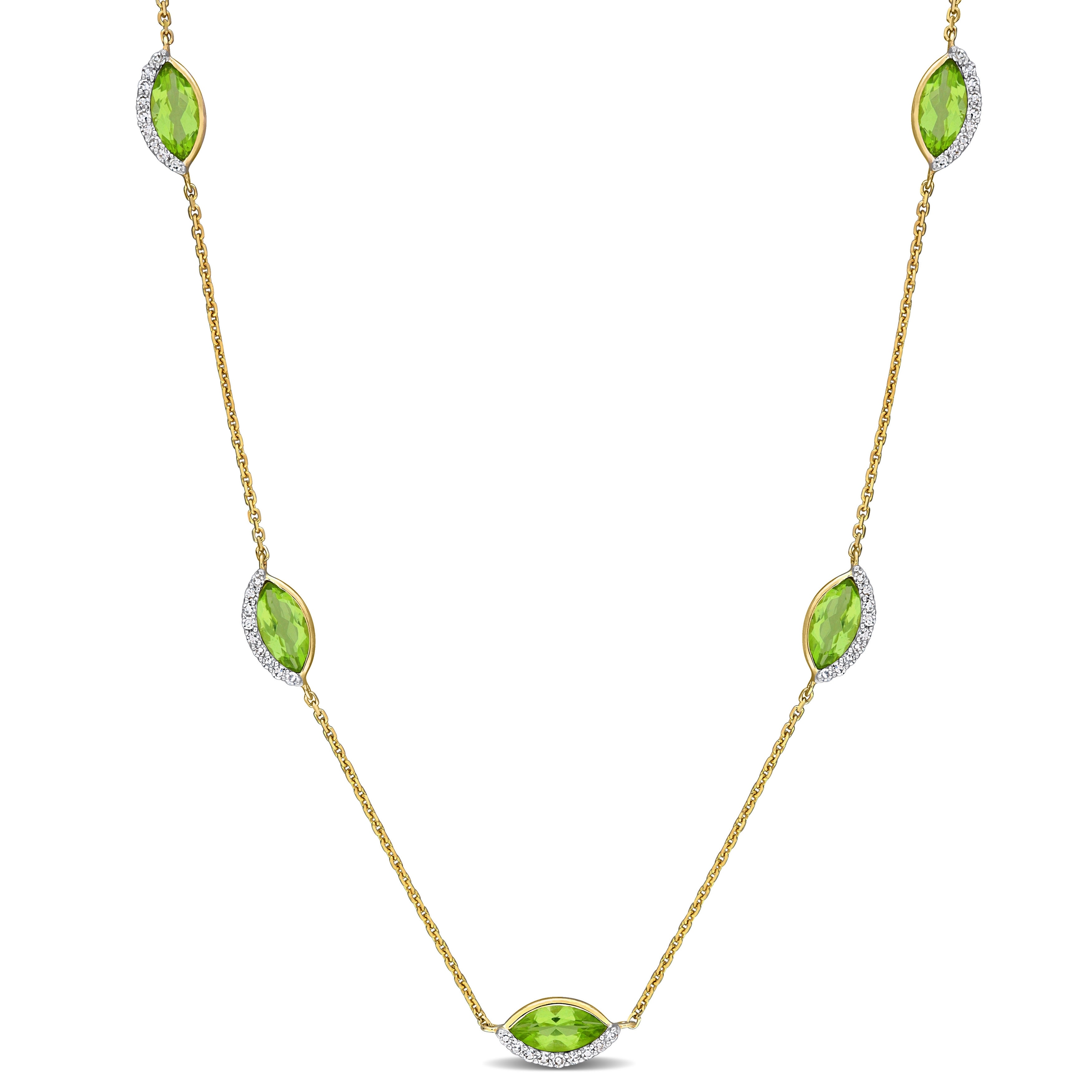 Miadora 2 4/5ct TGW Peridot and 1/4ct TW Diamond Station Necklace in 14k Yellow Gold