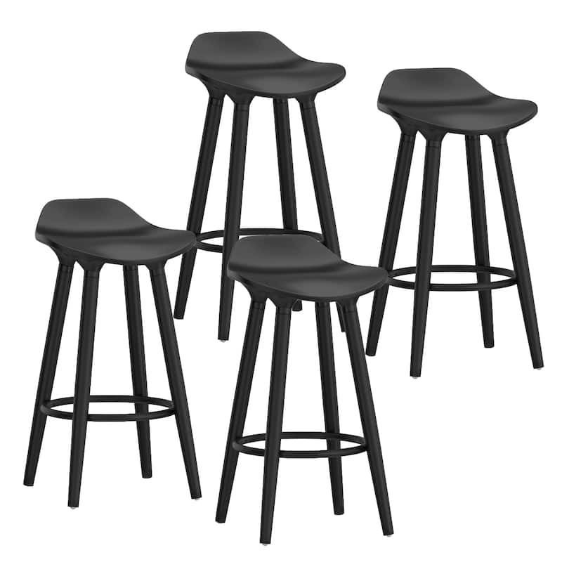 Mid-Century ABS and Solid Wood 26" Counter Stool, Set of 4 - White and Natural