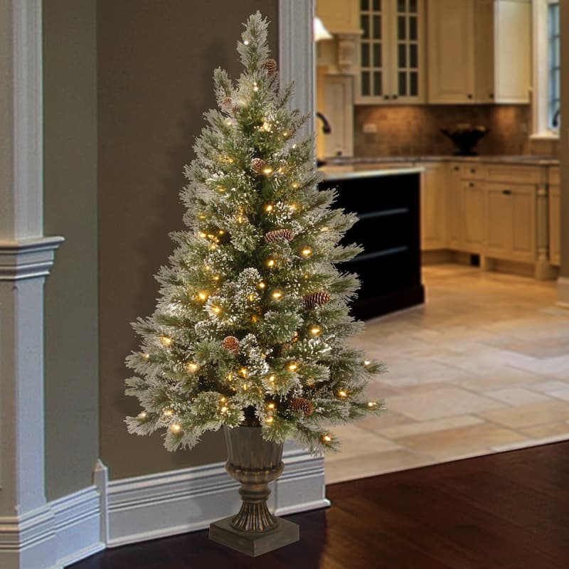 National Tree Company 4 ft. Glittery Bristle Pine Entrance Tree with Twinkly LED Lights - 4 Foot