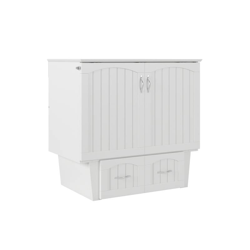 Twin Murphy Bed Chest with Storage Drawer and Charging Station, White Finish, Elegant and Functional Design