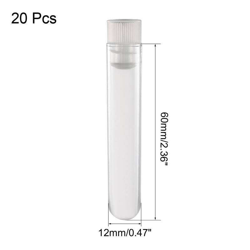 30 Pcs Centrifuge Test Tubes Round Bottom Polystyrene with White Cap 12 x 60mm - Clear
