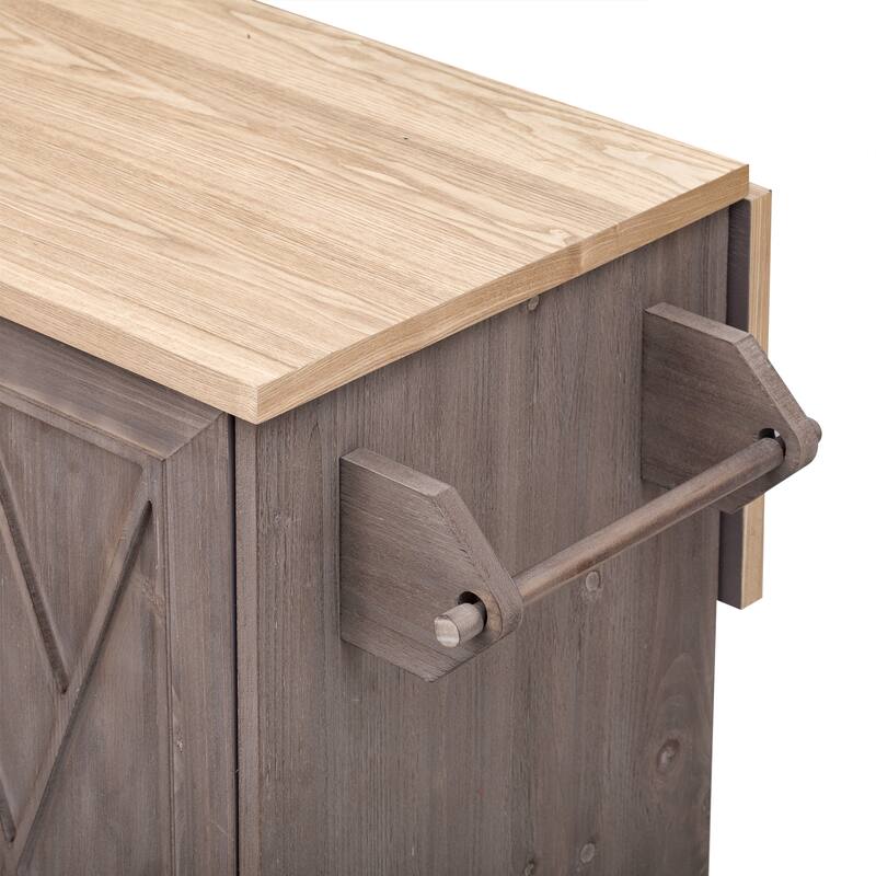Kitchen Island with Drop Leaf and Towel Rack - Brown