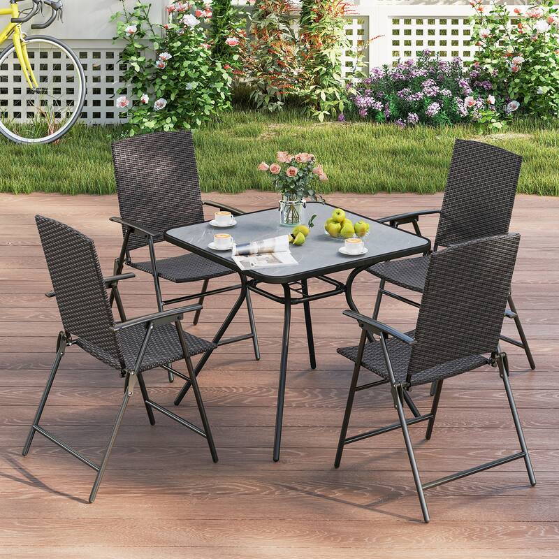Patio PE Wicker Dining Chairs with Armrests and Metal Frame-Set of 2 - Set-of-4