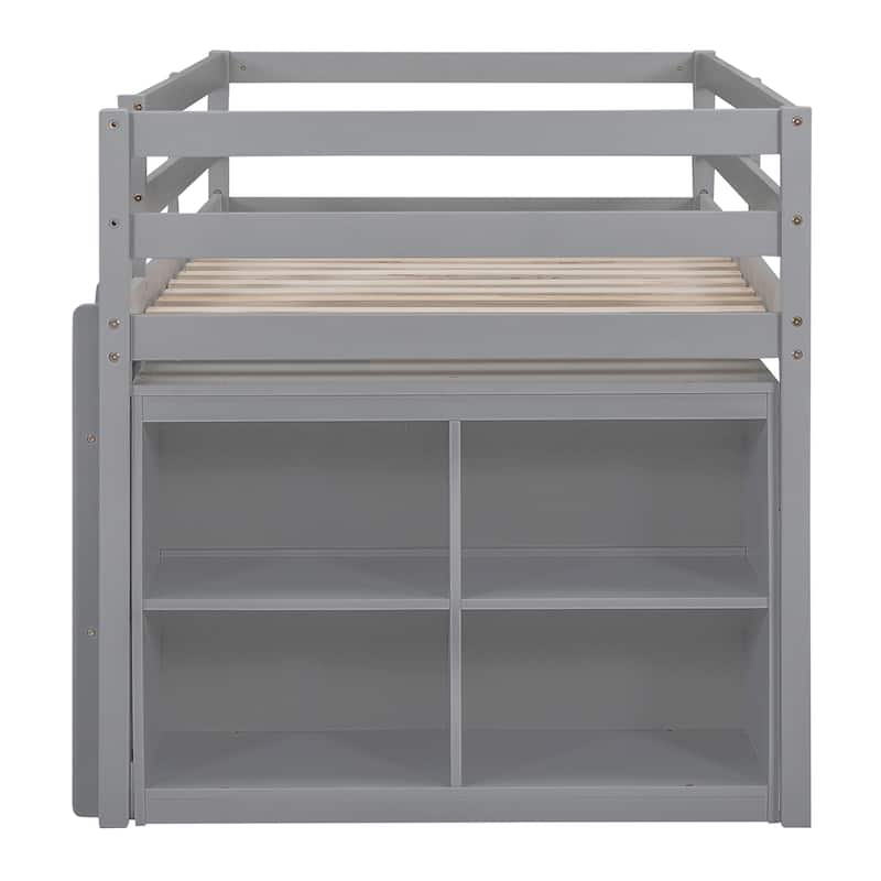 Loft Bed with Retractable Writing Desk and 4 Drawers