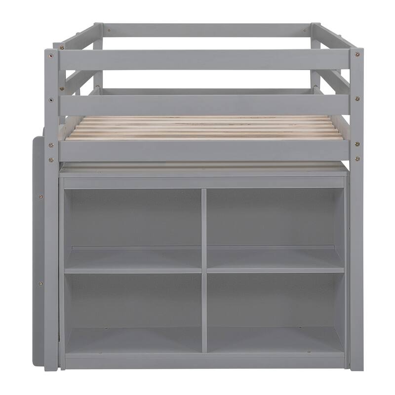 Solid Wood Loft Bed with Retractable Desk and Drawers