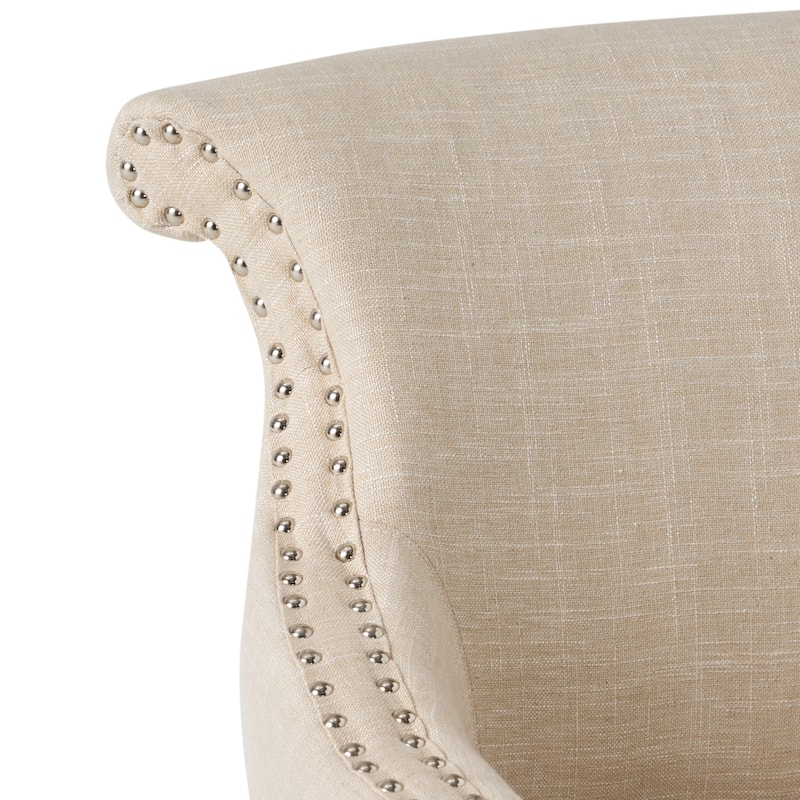 Modern 26" Arm Chair with Birch Wood Legs and Nailheads for Living Room