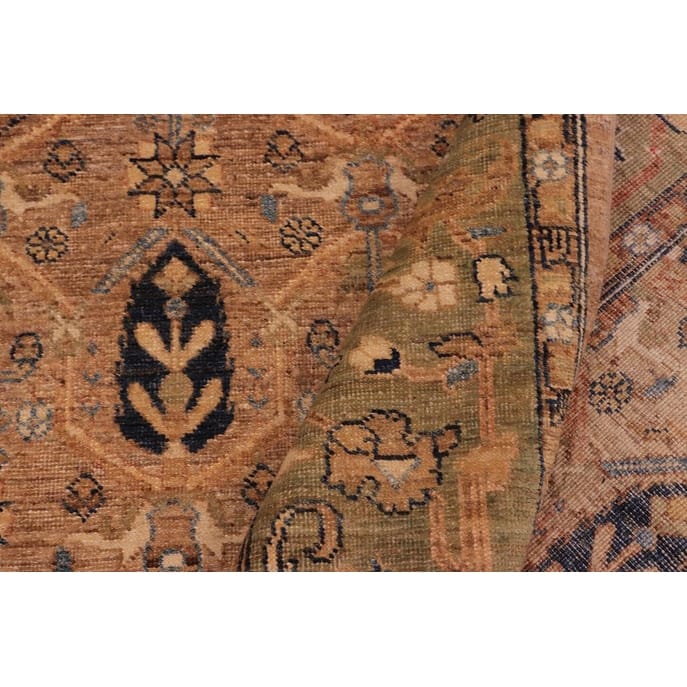 Shabby Chic Ziegler Melissia Tan Green Hand-Knotted Wool Rug - 7'11'' x 9'6''