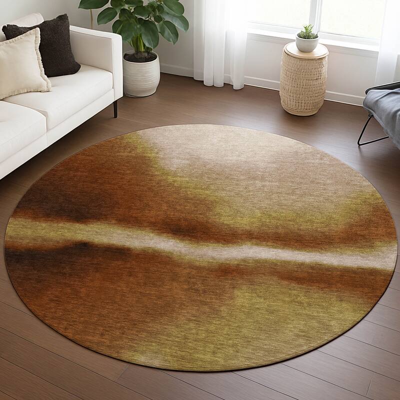 Machine Washable Indoor/ Outdoor Modern Landscape Chantille Rug