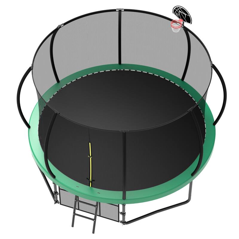 12FT Recreational Kids Trampoline with Safety Enclosure Net Ladder, Outdoor Recreational Trampolines