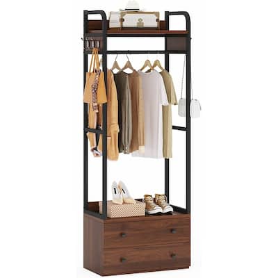 Freestanding Closet Organizer Small Clothes Rack Coat Rack with Drawers and Shelves