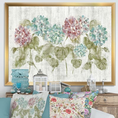 Designart "Red and Blue Vibrant Hydrangea Flowers" Cabin & Lodge Framed Art Print