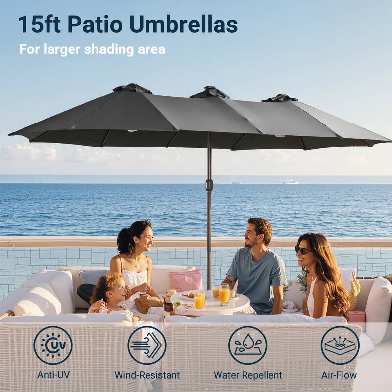 XIZZI Outdoor Patio Umbrella with Solar LED Lights and Base