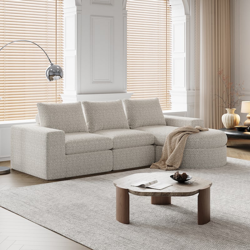 Roomfitters 99" Modern Chenille Cloud Curved Sectional Sofa with Chaise, L-Shaped Couch, for Living Room or Apartment