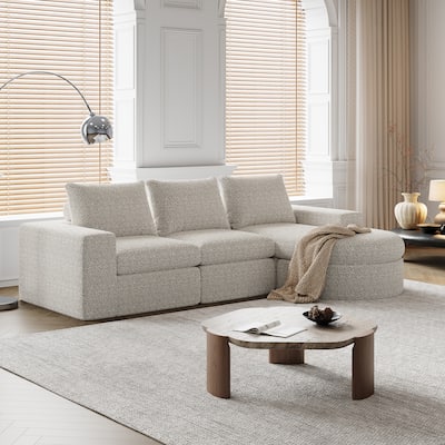 Roomfitters 99" Modern Chenille Cloud Curved Sectional Sofa with Chaise, L-Shaped Couch, for Living Room or Apartment
