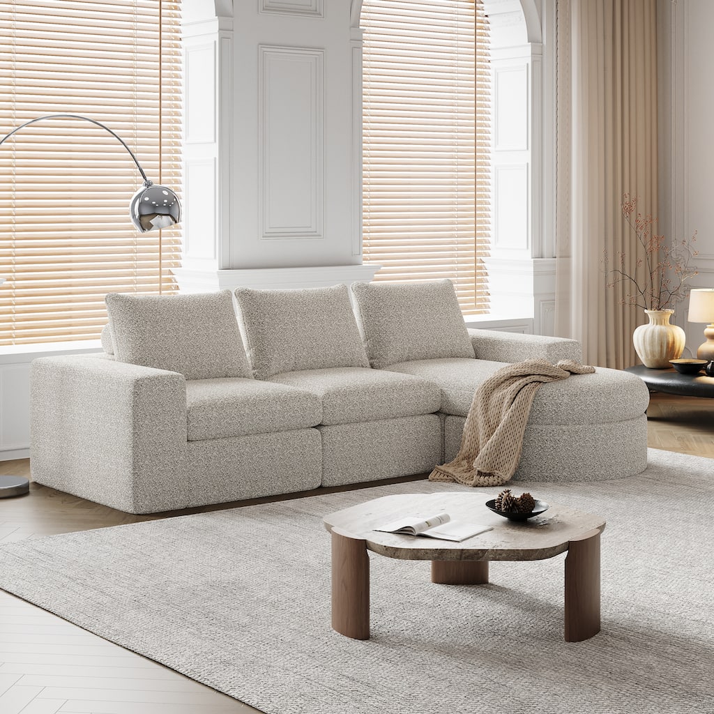 Roomfitters 99" Modern Chenille Cloud Curved Sectional Sofa with Chaise, L-Shaped Couch, for Living Room or Apartment