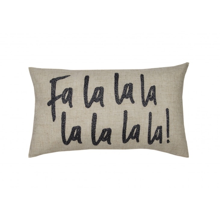 12" X 20" Beige and Black Christmas Linen Linen Blend Zippered Pillow With Embroidery