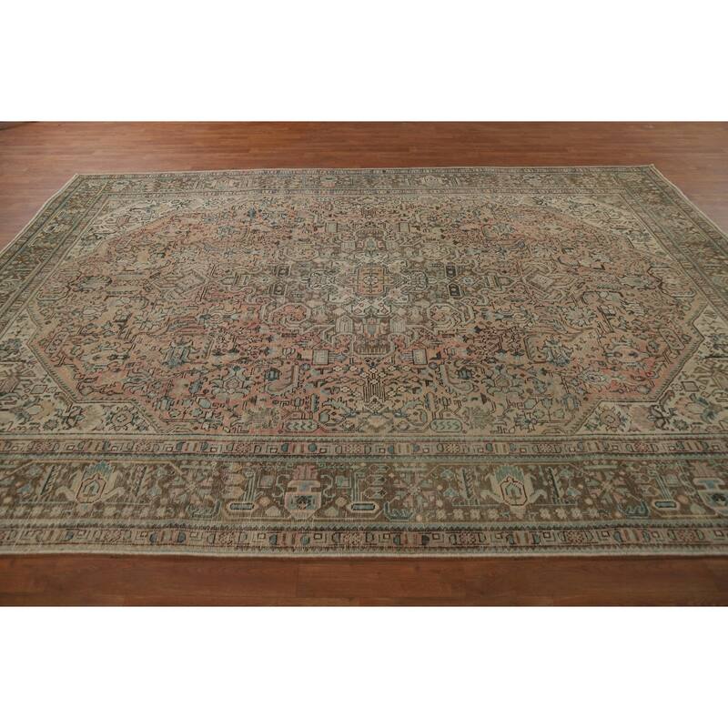 Geometric Pink Tabriz Persian Vintage Area Rug Handmade Wool Carpet - 7'11"x 11'2"
