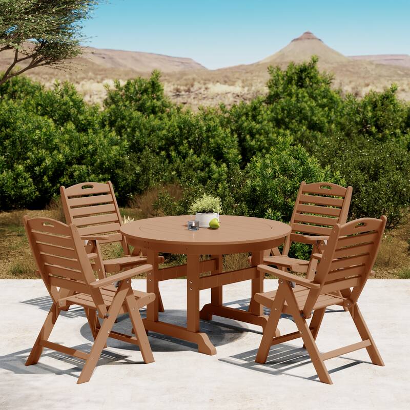 Polytrends Laguna 5-Piece Round Table Folding Highback Chair Dining Set