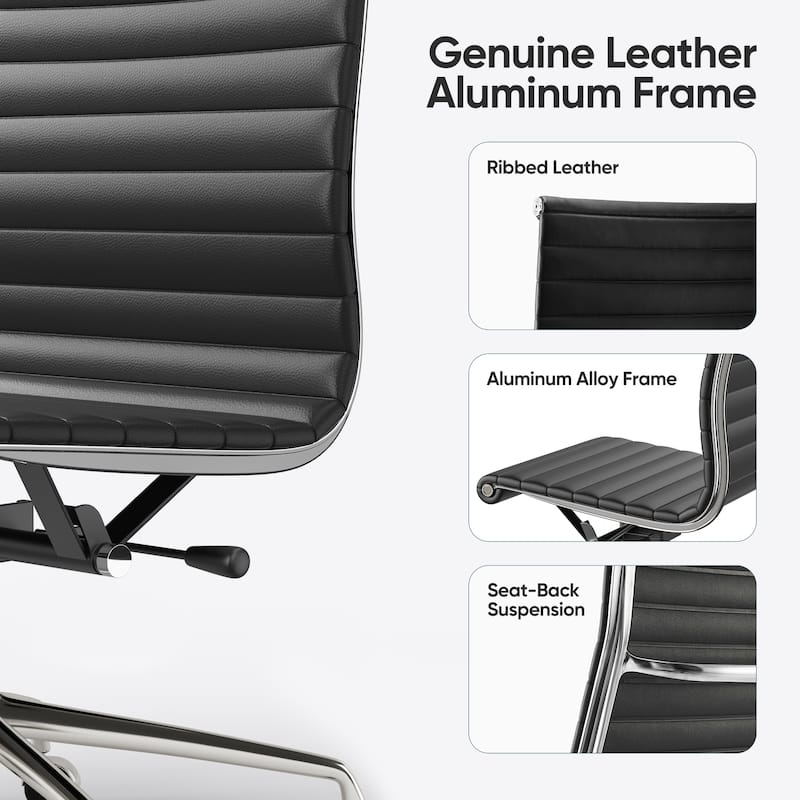 Mid Century Top Grain Leather Ergonomic Armless Office Swivel Chair