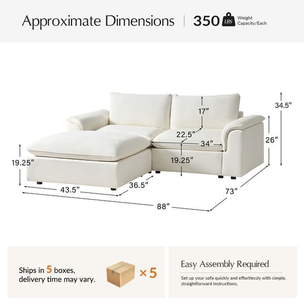dimension image slide 0 of 2, Fabiana 88"W Oversized 3 Piece Down Blend Modular Cloud Sleeper Sofa with Removable Cushion Cover By HULALA HOME