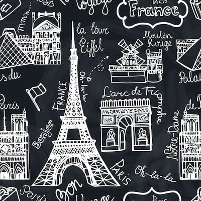 Retro Sketchy Famous Paris Removable Wallpaper - 24'' inch x 10'ft