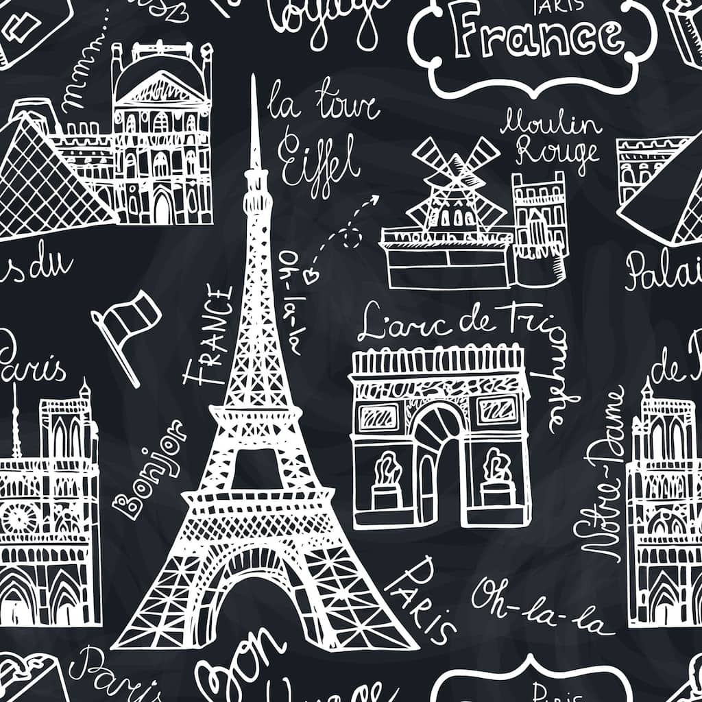 Retro Sketchy Famous Paris Removable Wallpaper - 24'' inch x 10'ft