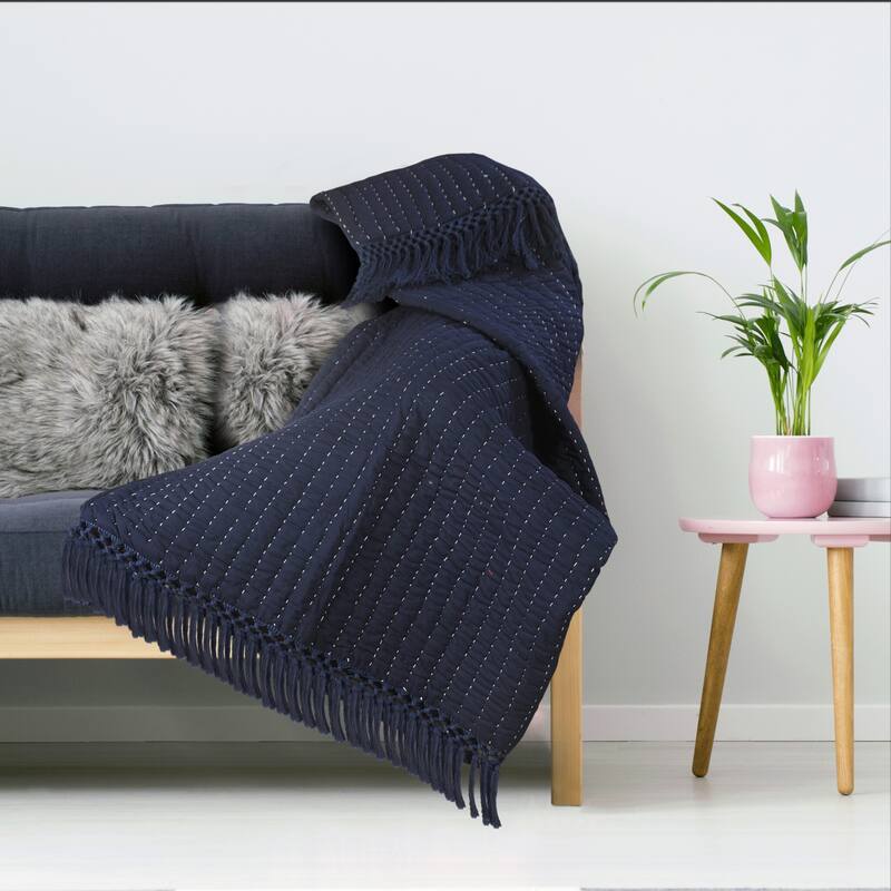 Sevita Hand-Woven Natural Cotton Standard Size Throw Blanket