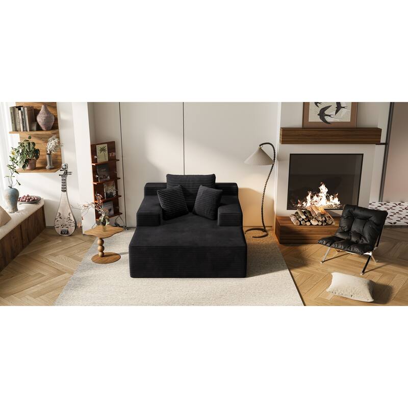 64.96" Chaise Lounge Chair Sofa Bed, Deep-Seat Corduroy Upholstered Couch, Living Room Sleeper