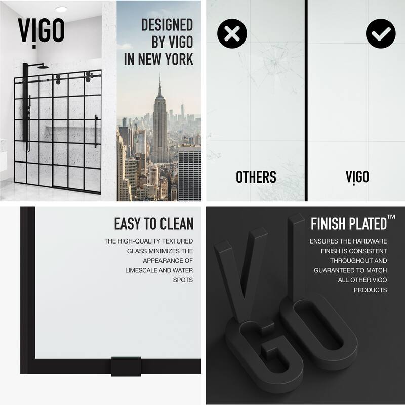 VIGO Elan 68" to 72" W x 74" H Frameless Sliding Shower Door in Matte Black