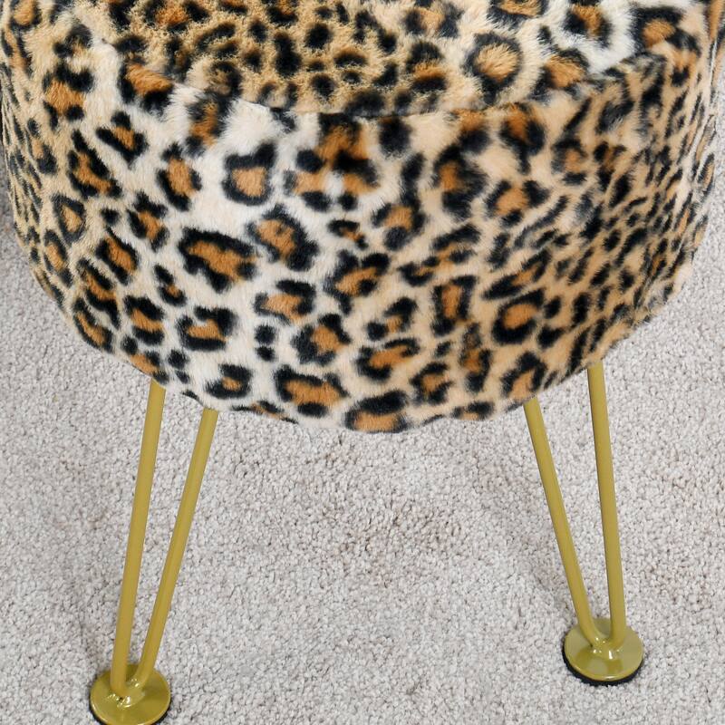 Home Soft Things Leopard Fauxfur Ottoman with Gold Metal Legs