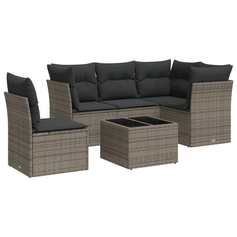 vidaXL Garden Sofa Set Grey PE rattan 6 Piece, Modular Modular - 21.7 x 21.7 x 14.6