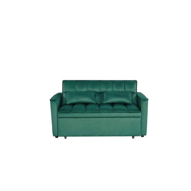 54” Velvet Pull-out Sleeper Sofa Bed,with 3 Adjusting Reclining Back & Storage - Solid Wood Frame,Twin Size-54” x 35.5” x 30”H