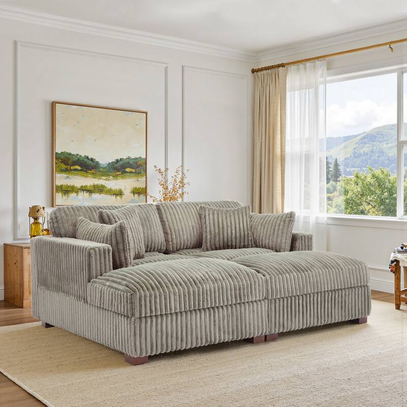 Modern Modular Flannel Fabric Upholstered Sectional Sofa with Square Arm