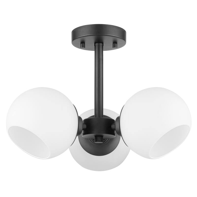 Prominence Home Stoll Matte Black 3-Light Semi-Flush with Opal Glass